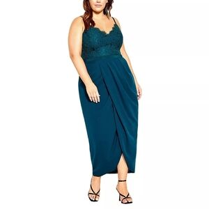 Elegant Teal Lace Bodice Dress